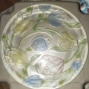 14in Mikasa frosted crystal embossed savory platter